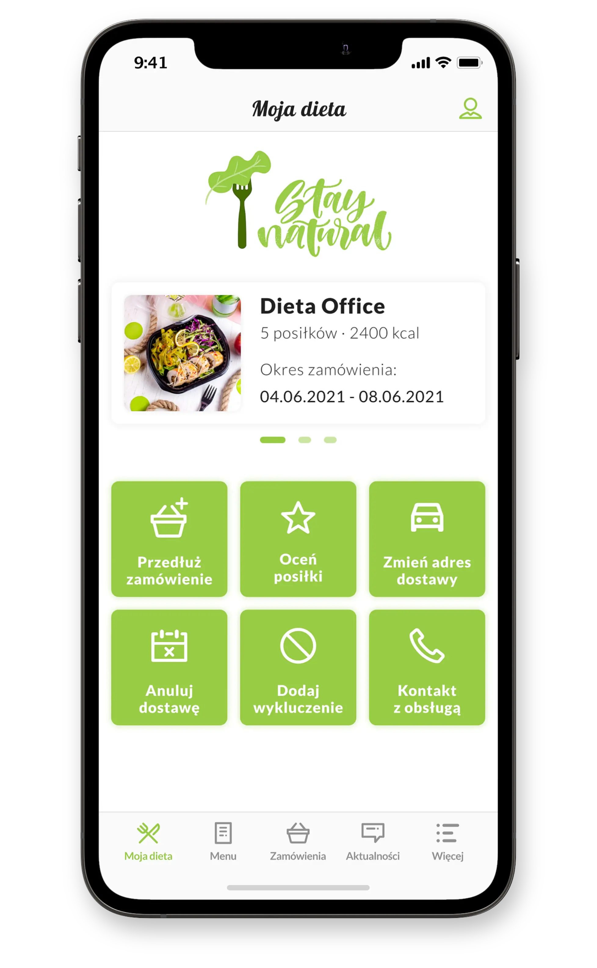 Aplikacja mobilna dla cateringu dietetycznego - ekran główny